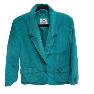 Women’s vintage turquoise corduroy blazer jacket size 12